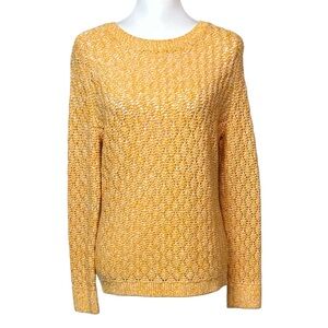 Talbots Pointelle Cotton Open Knit Crewneck Marled Sweater Yellow Women's Sz M